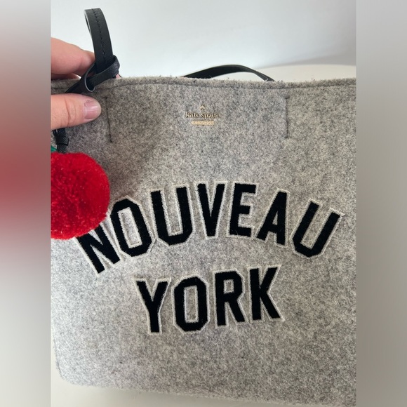 Kate Spade Nouveau York Gray Wool & Leather Structured Tote Bag - Picture 2 of 13